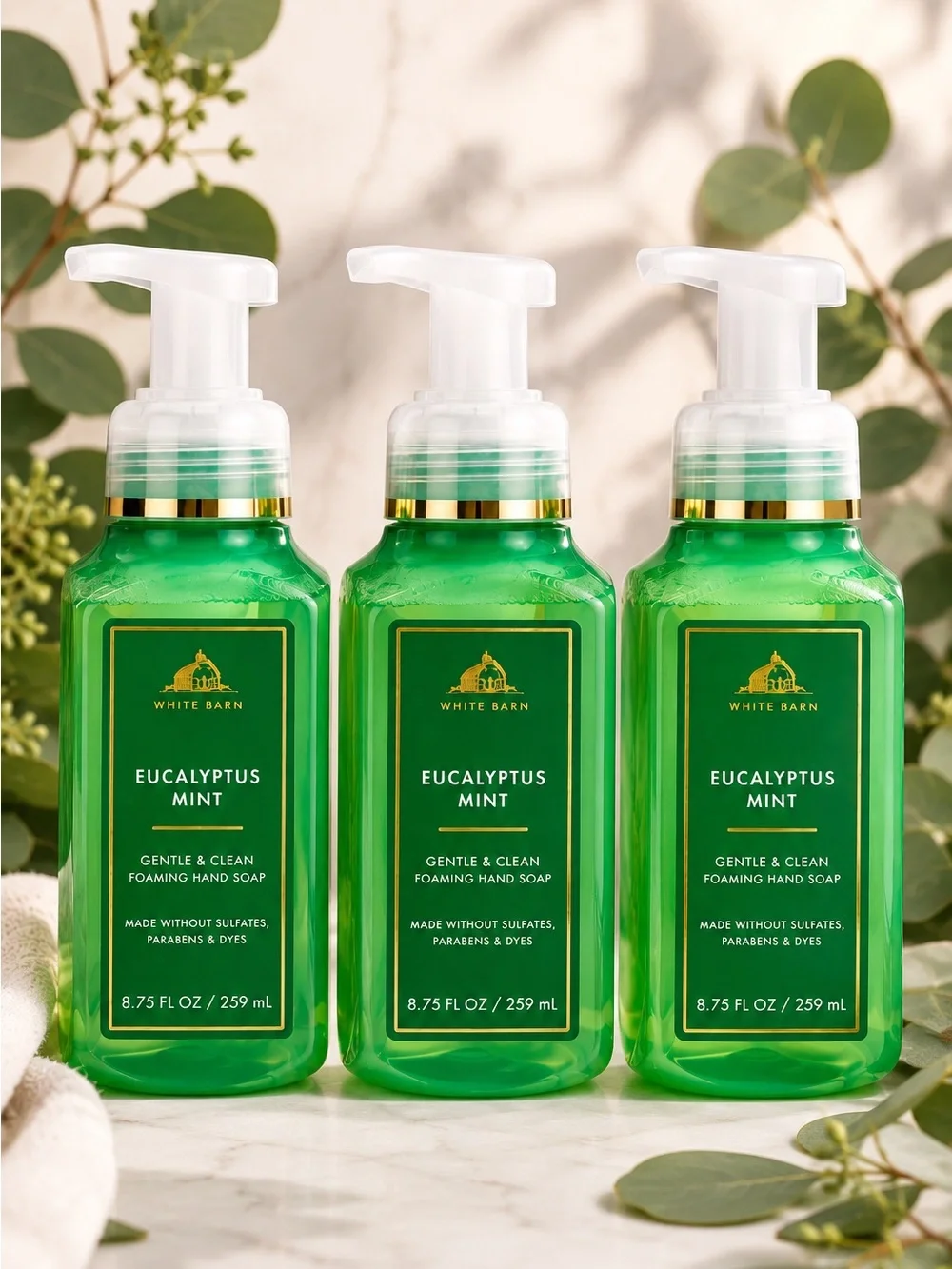 Bath & Body Works White Barn Eucalyptus Mint Foaming Hand Soap Lot of 3 NWT FAV!